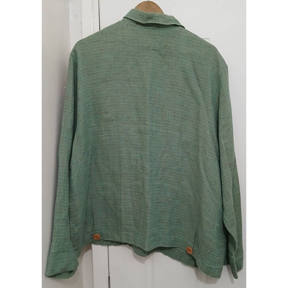 Flax womens large 100% linen jacket Light button sage green Luxury Spring - Picture 2 of 6